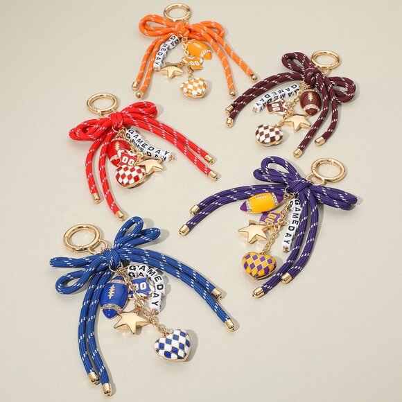 Football Georgia RED & BLACK GAMEDAY Bag Charm Beaded Bow Theme Keychain - Picture 6 of 6